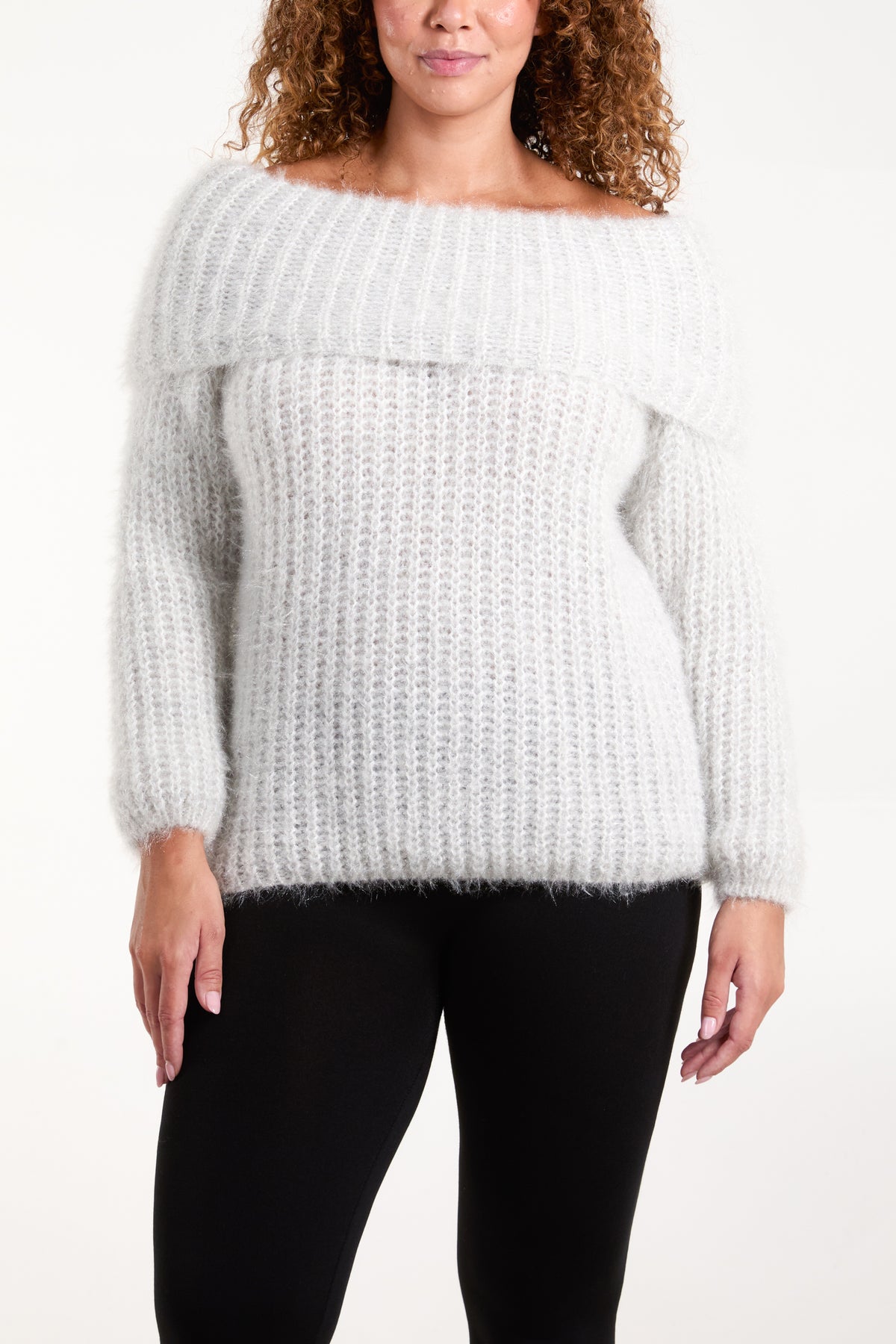 Fluffy Knit Off Shoulders Jumper