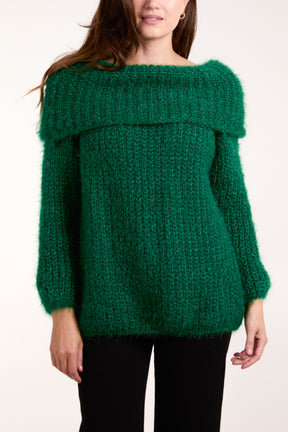 Fluffy Knit Off Shoulders Jumper