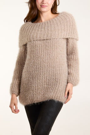 Fluffy Knit Off Shoulders Jumper