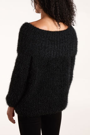 Fluffy Knit Off Shoulders Jumper