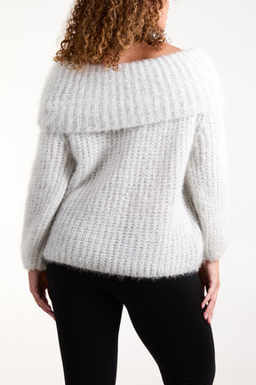 Fluffy Knit Off Shoulders Jumper