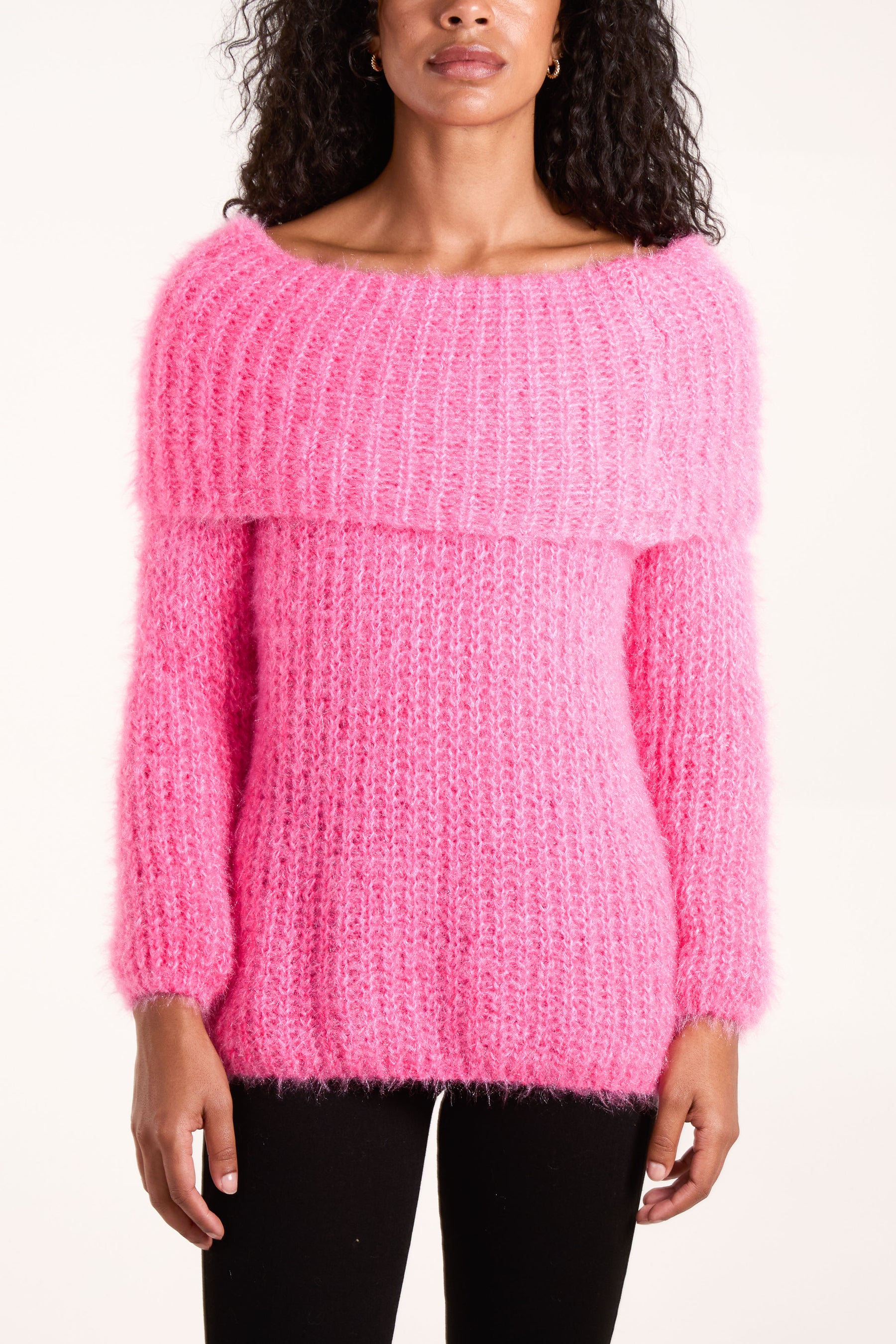 Fluffy Knit Off Shoulders Jumper