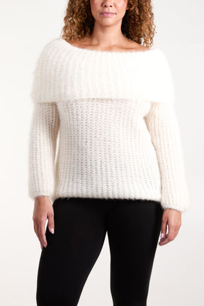 Fluffy Knit Off Shoulders Jumper