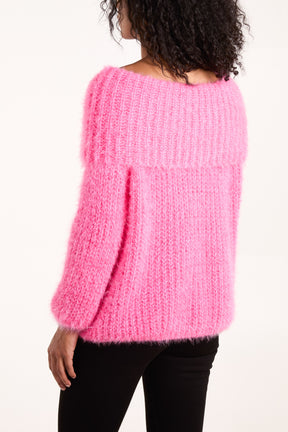 Fluffy Knit Off Shoulders Jumper