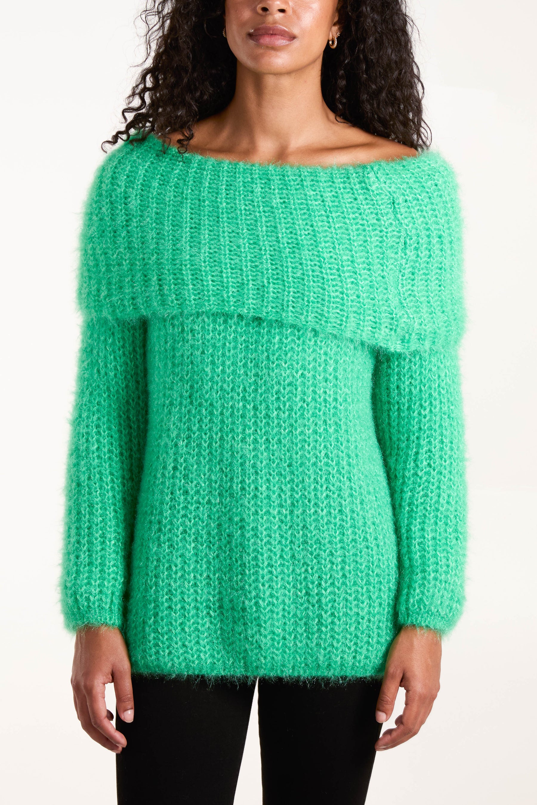 Fluffy Knit Off Shoulders Jumper