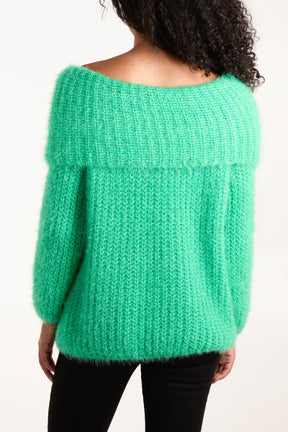 Fluffy Knit Off Shoulders Jumper