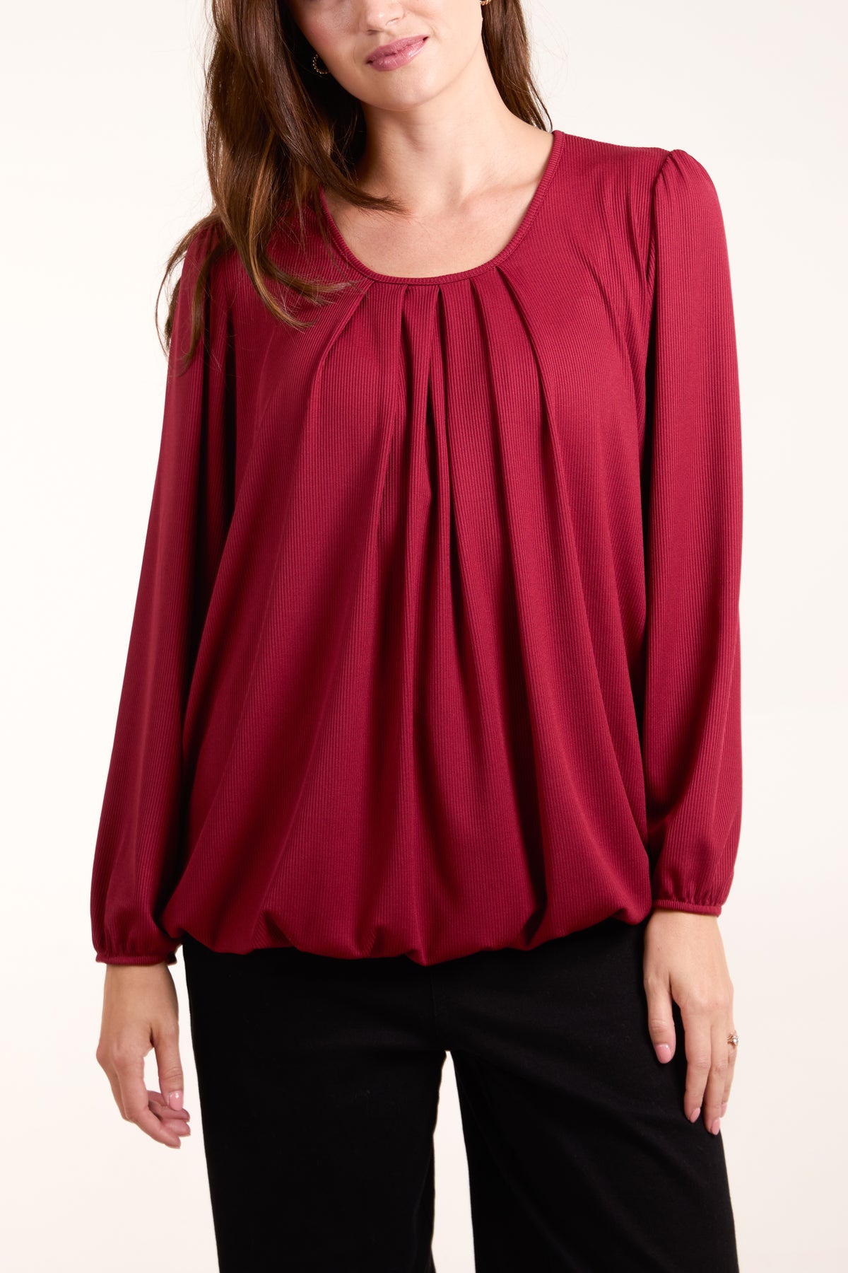 Ribbed 3/4 Sleeve Bubble Hem Top