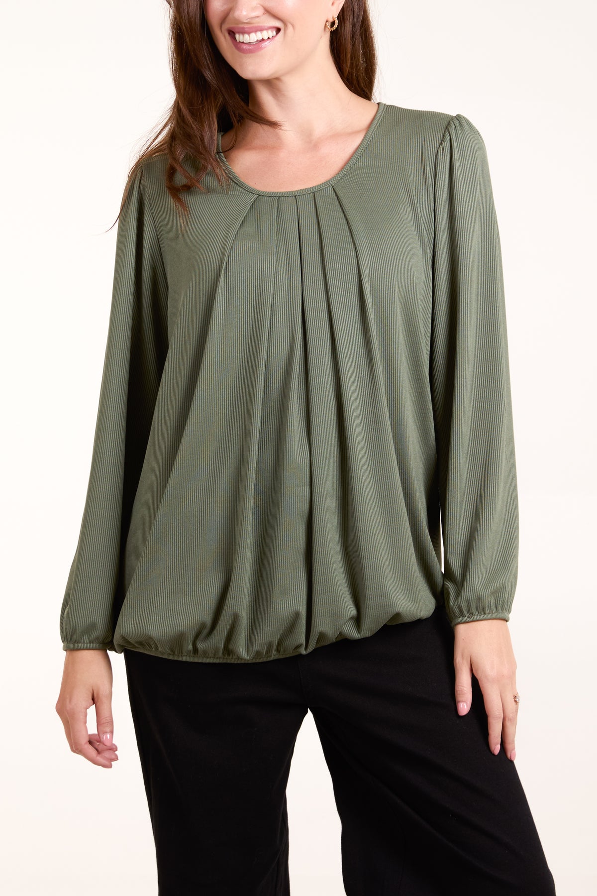 Ribbed 3/4 Sleeve Bubble Hem Top