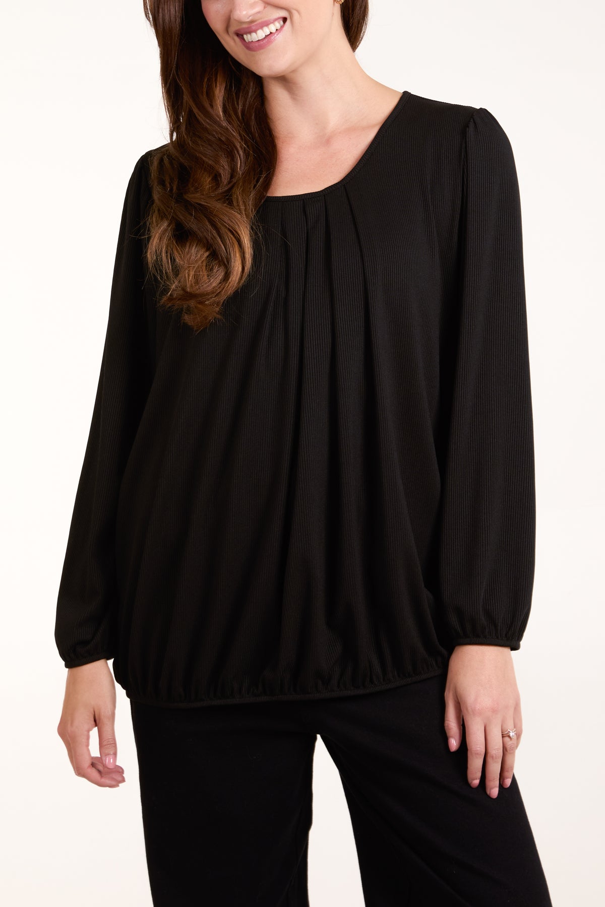 Ribbed 3/4 Sleeve Bubble Hem Top