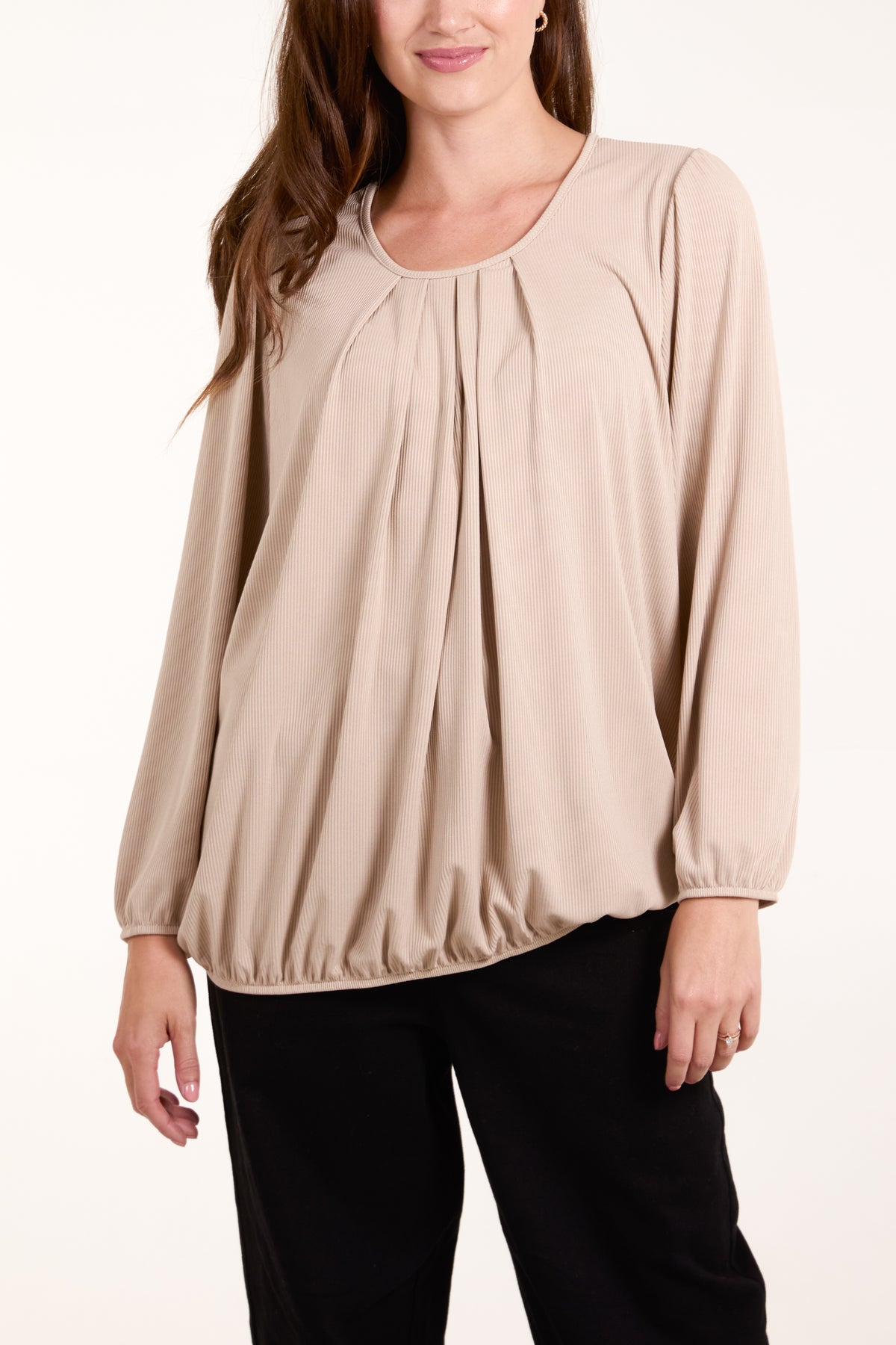 Ribbed 3/4 Sleeve Bubble Hem Top