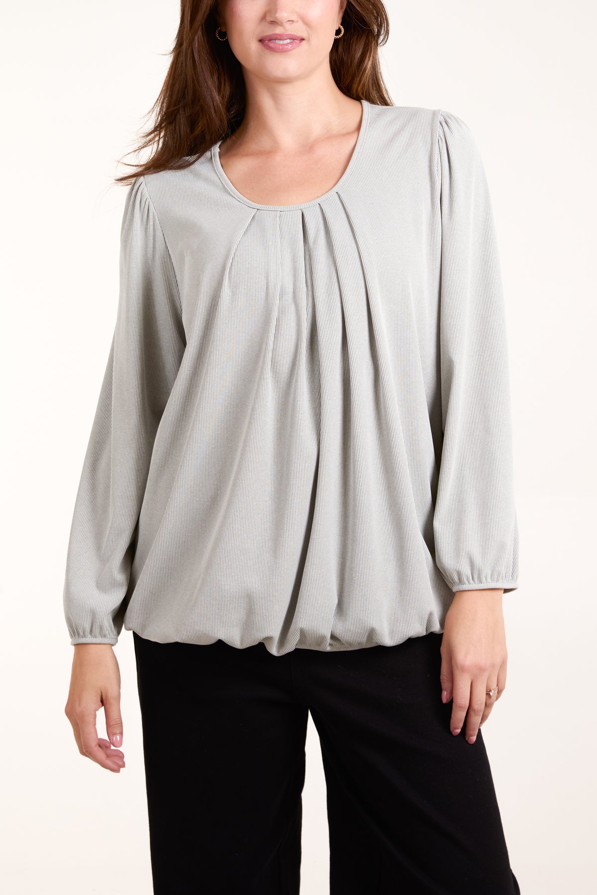 Ribbed 3/4 Sleeve Bubble Hem Top