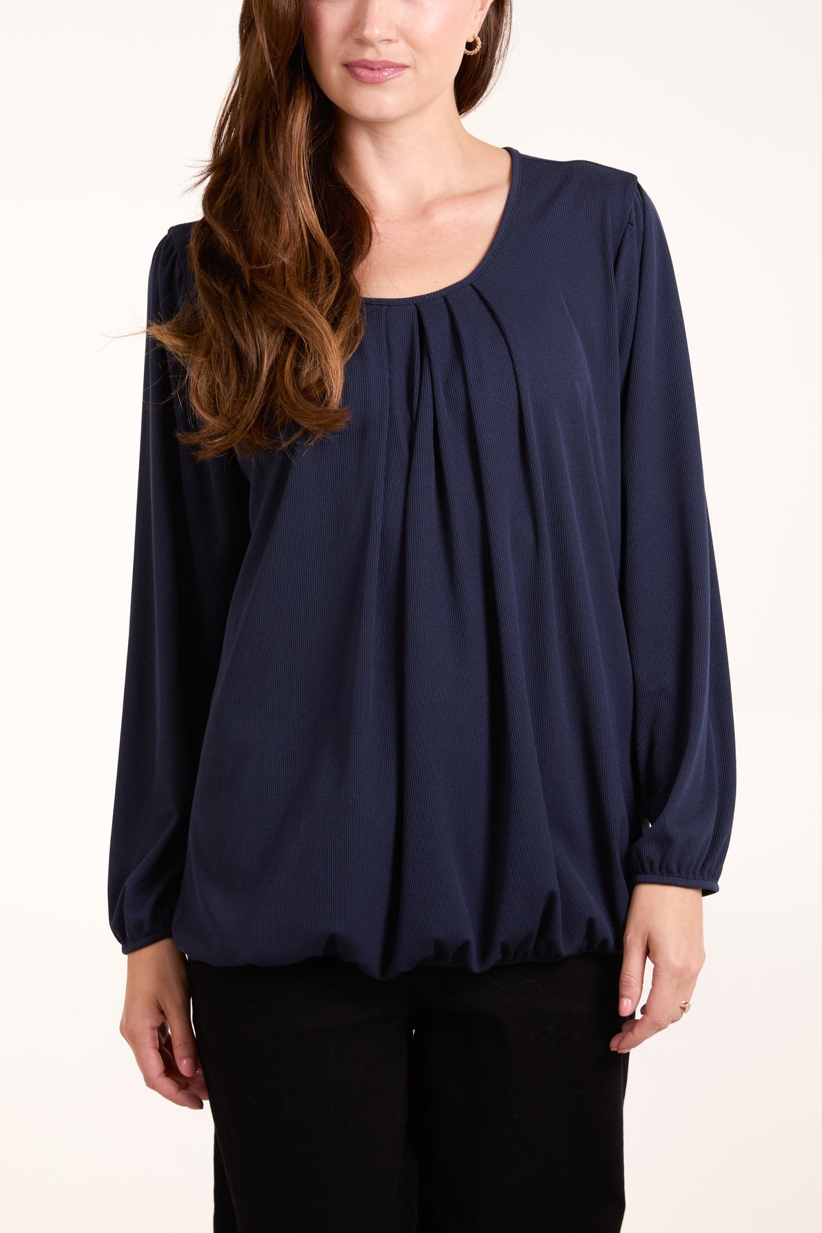 Ribbed 3/4 Sleeve Bubble Hem Top