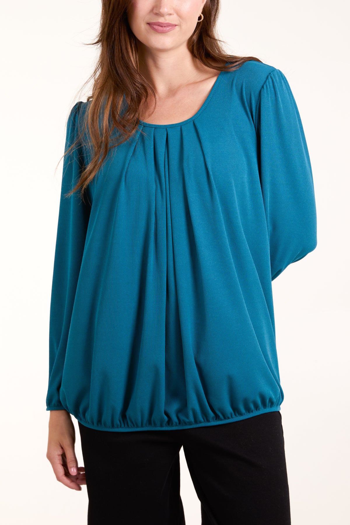 Ribbed 3/4 Sleeve Bubble Hem Top