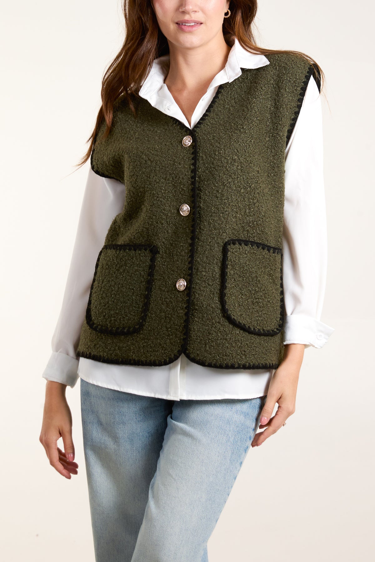 Blanket Stitch Gold Buttons Waistcoat