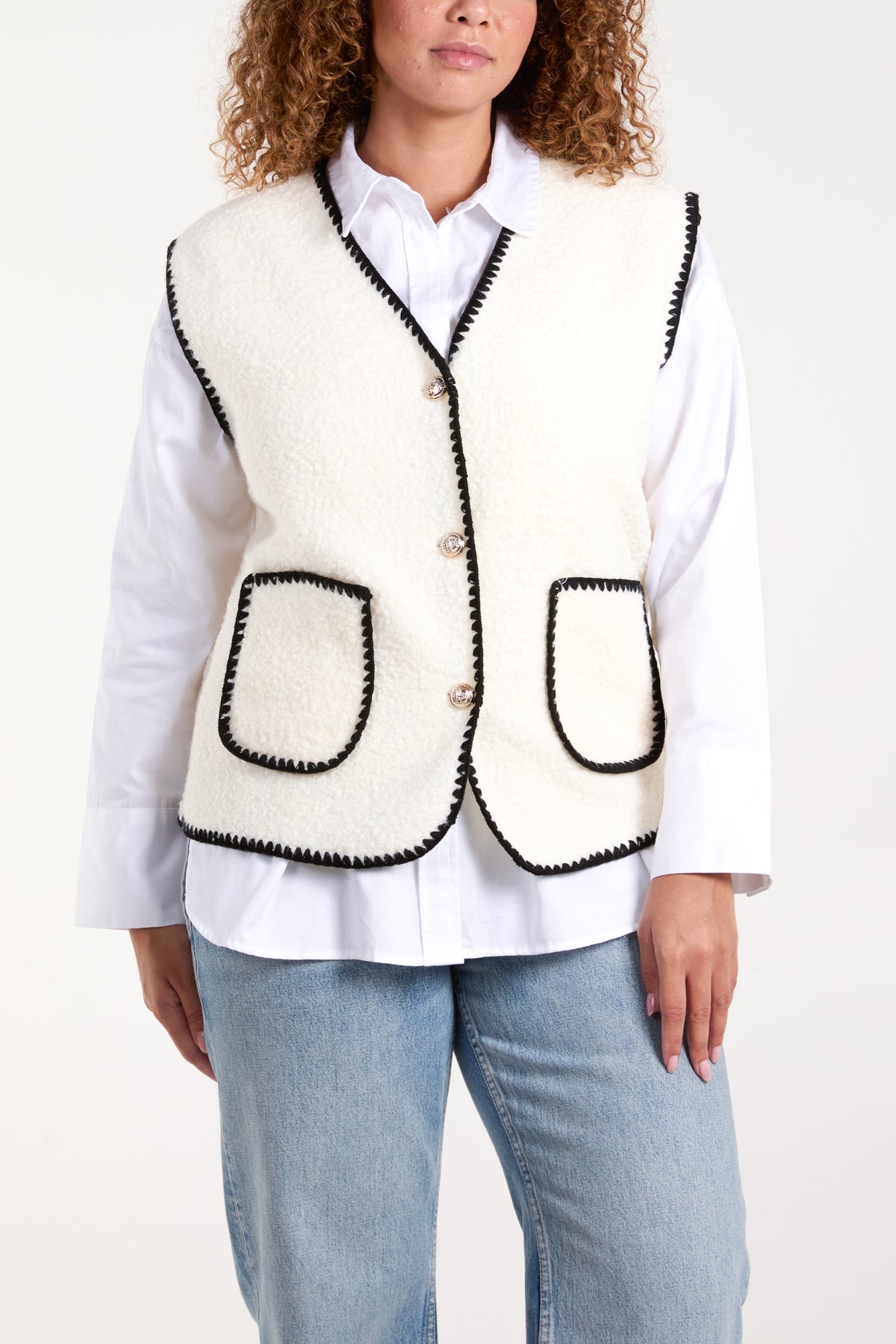 Blanket Stitch Gold Buttons Waistcoat