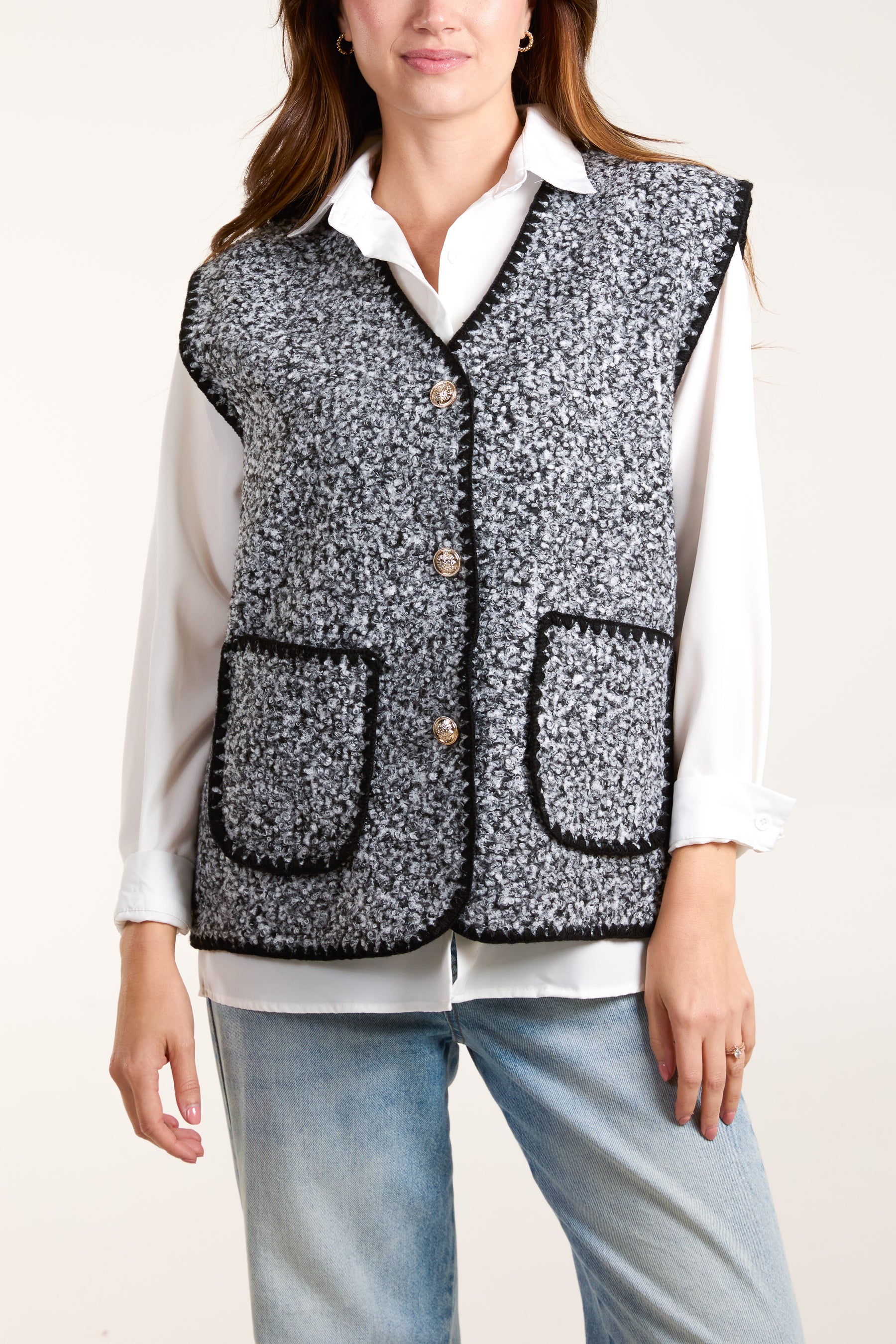 Blanket Stitch Gold Buttons Waistcoat