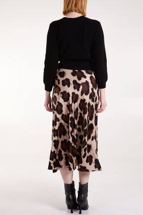 Leopard Print Satin Midi Skirt