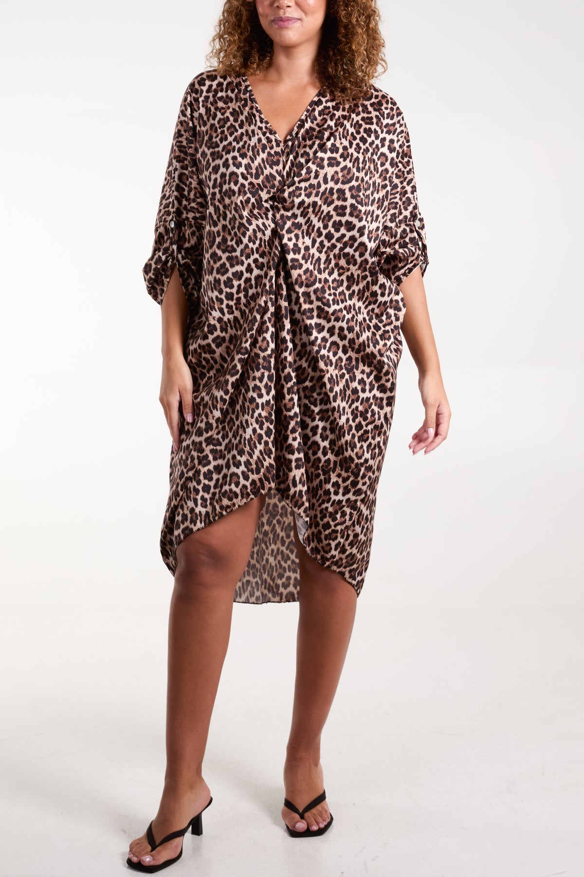 Leopard Print Twist Front Midi Dress