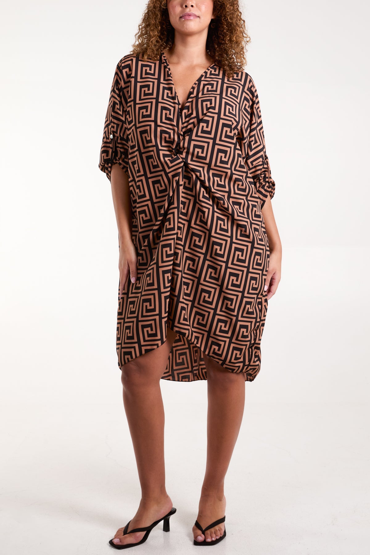 Twist Front Geometric Midi Dress