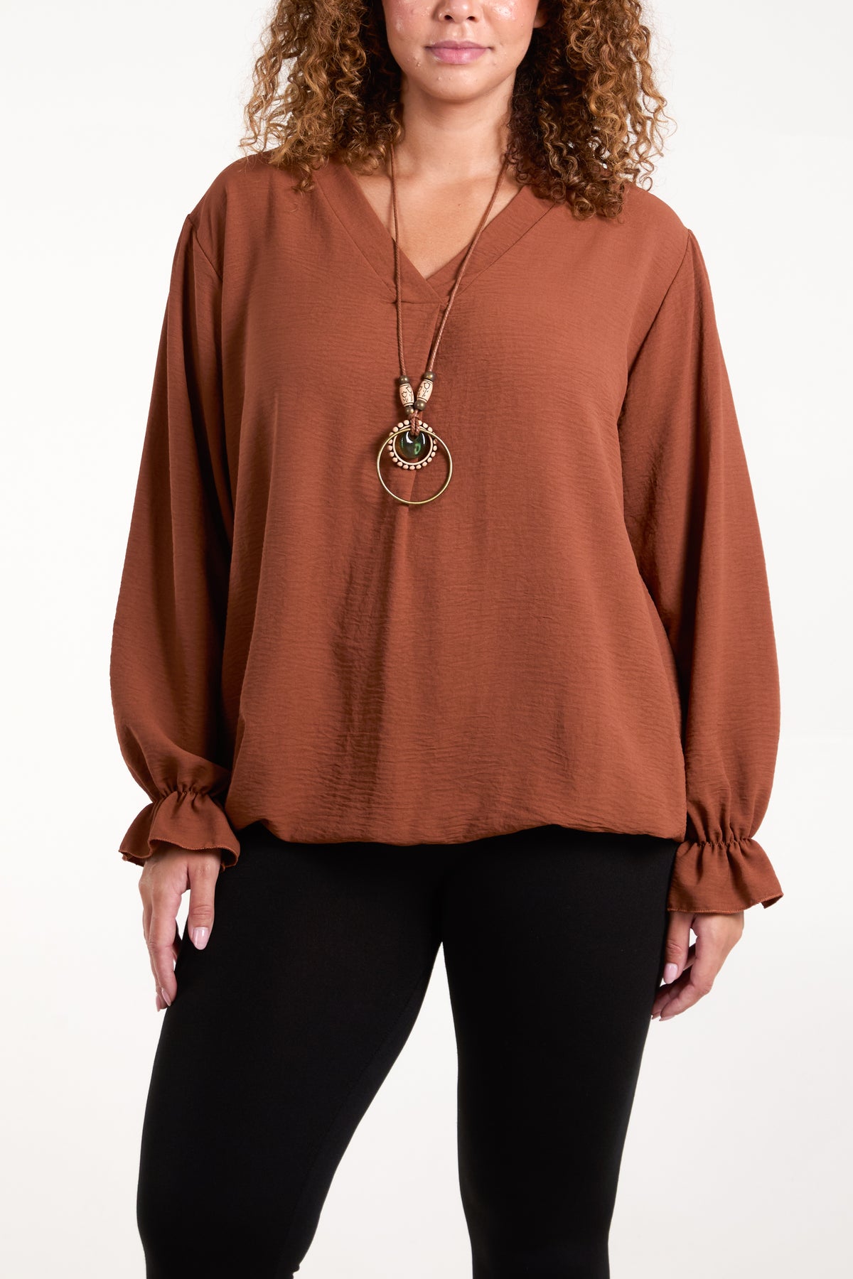 Necklace Sleeve Detail Bubble Hem Blouse