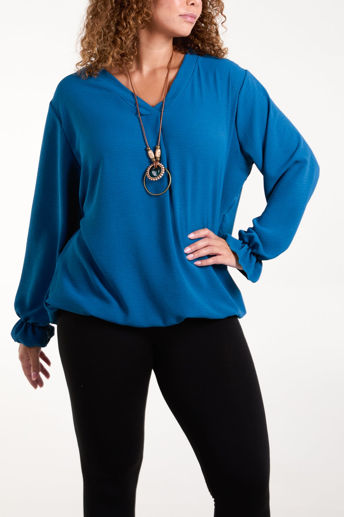 Necklace Sleeve Detail Bubble Hem Blouse