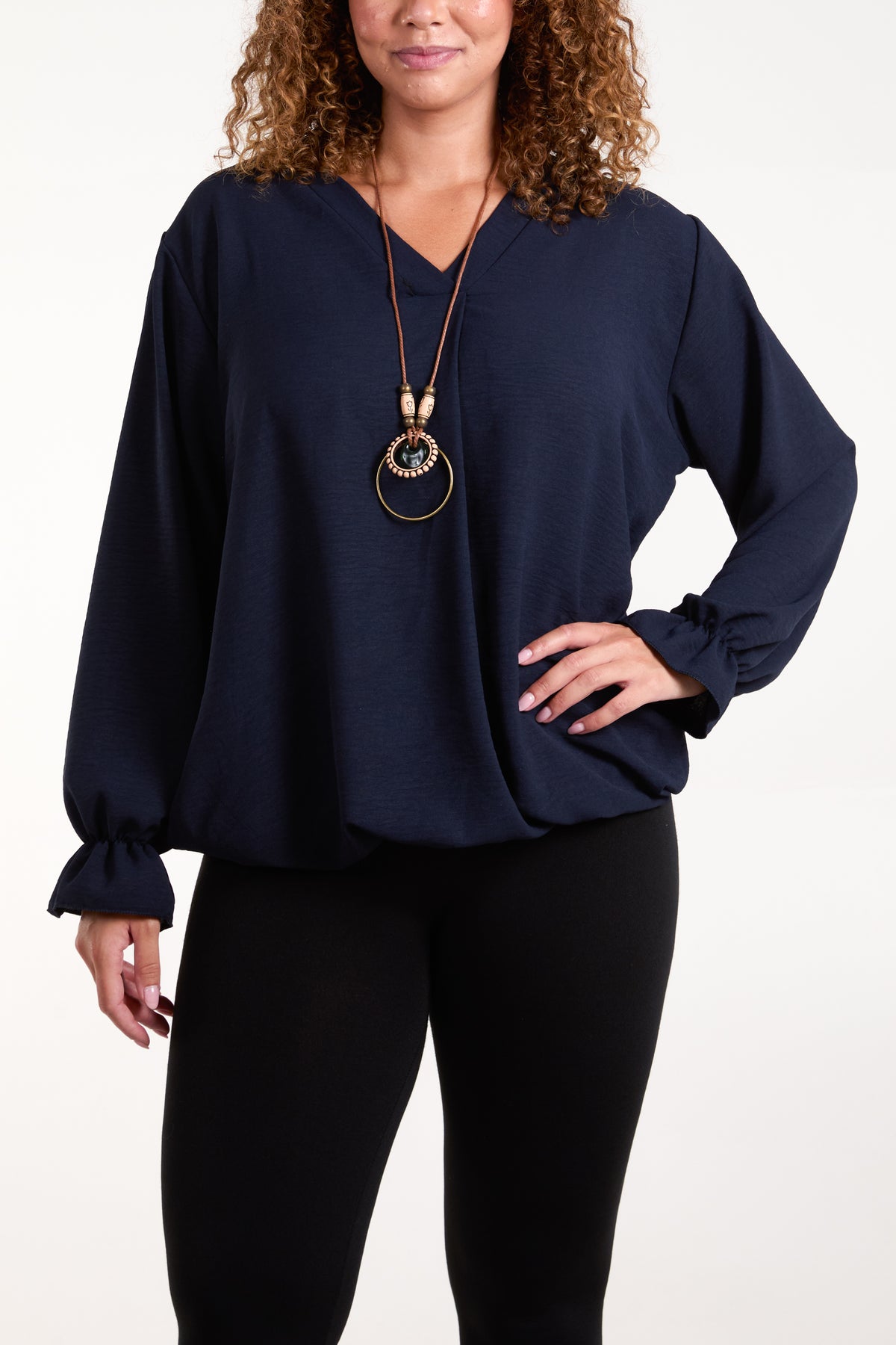 Necklace Sleeve Detail Bubble Hem Blouse