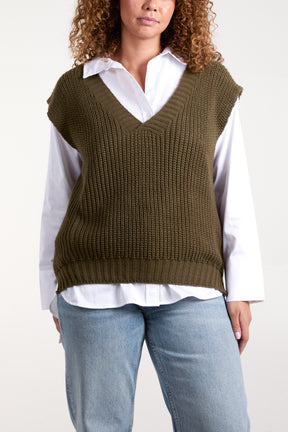 V-Neck Ribbed Chunky Knit Waistcoat