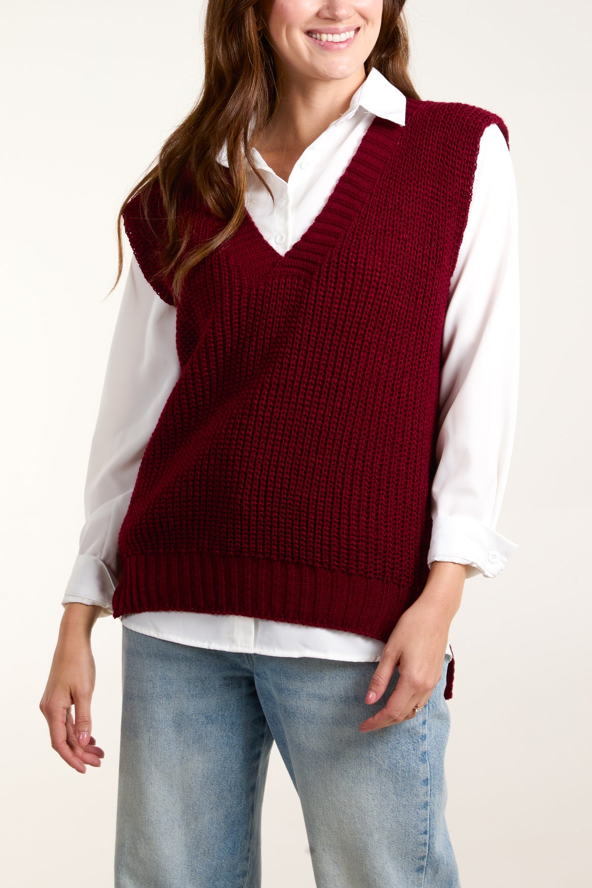 V-Neck Ribbed Chunky Knit Waistcoat