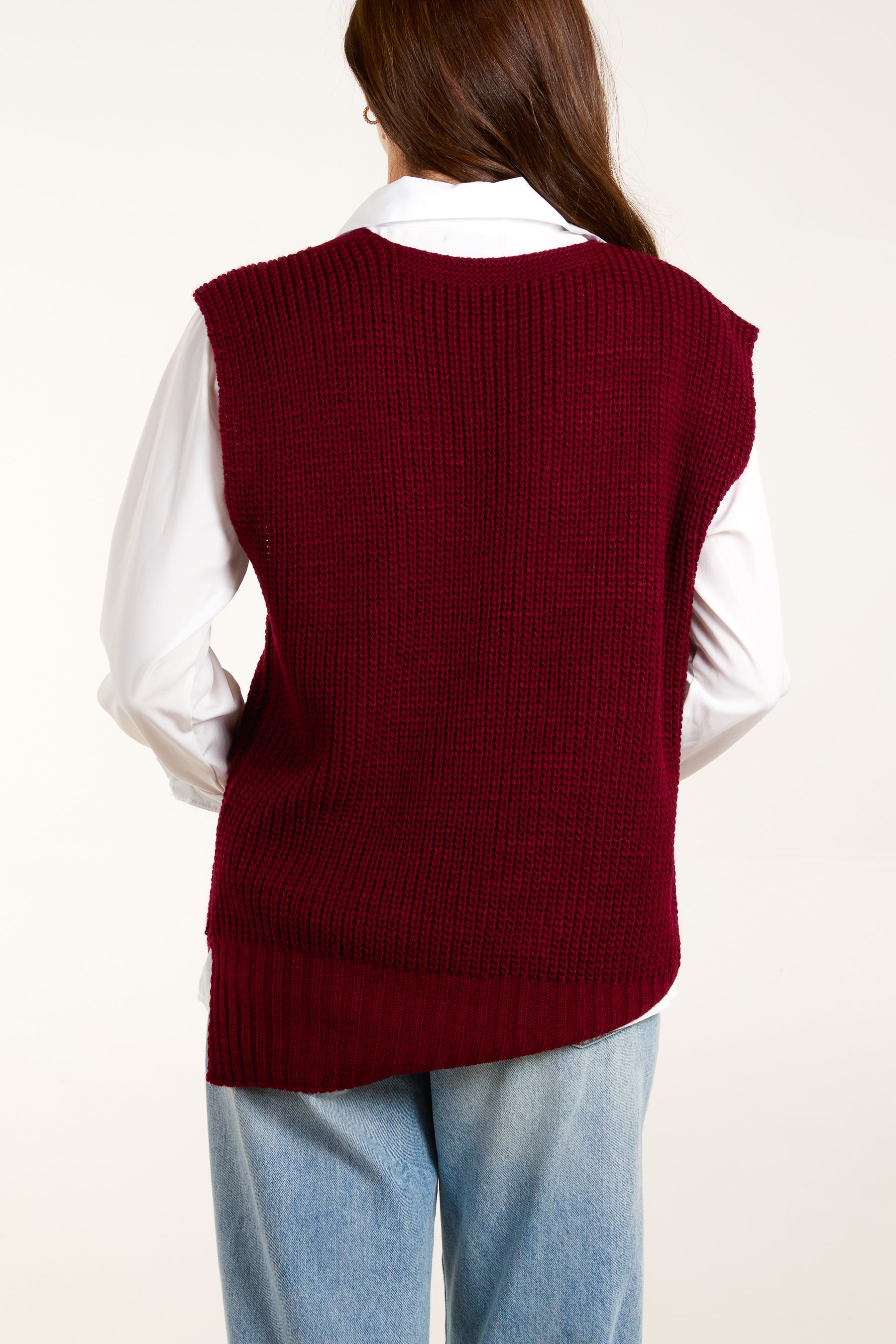 V-Neck Ribbed Chunky Knit Waistcoat