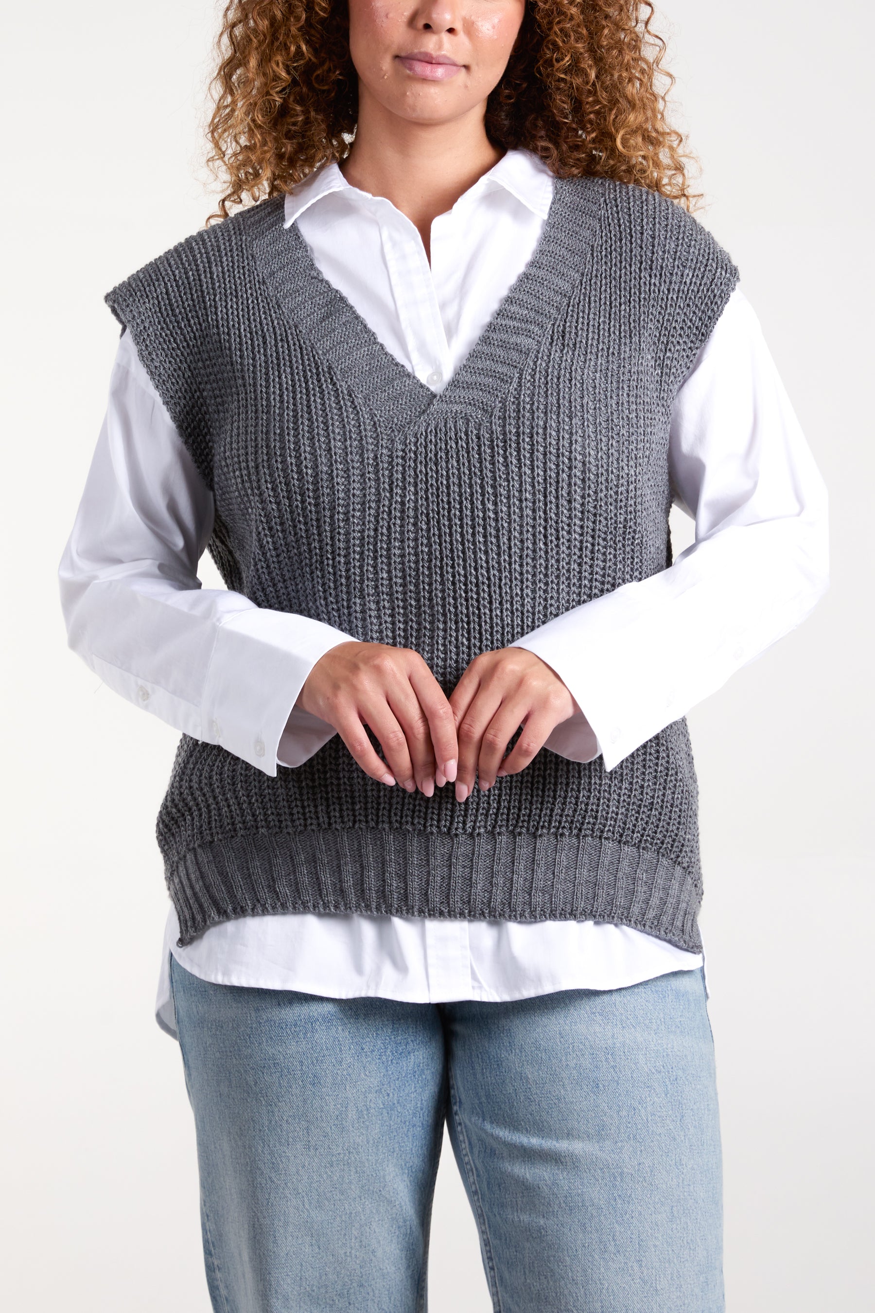 V-Neck Ribbed Chunky Knit Waistcoat