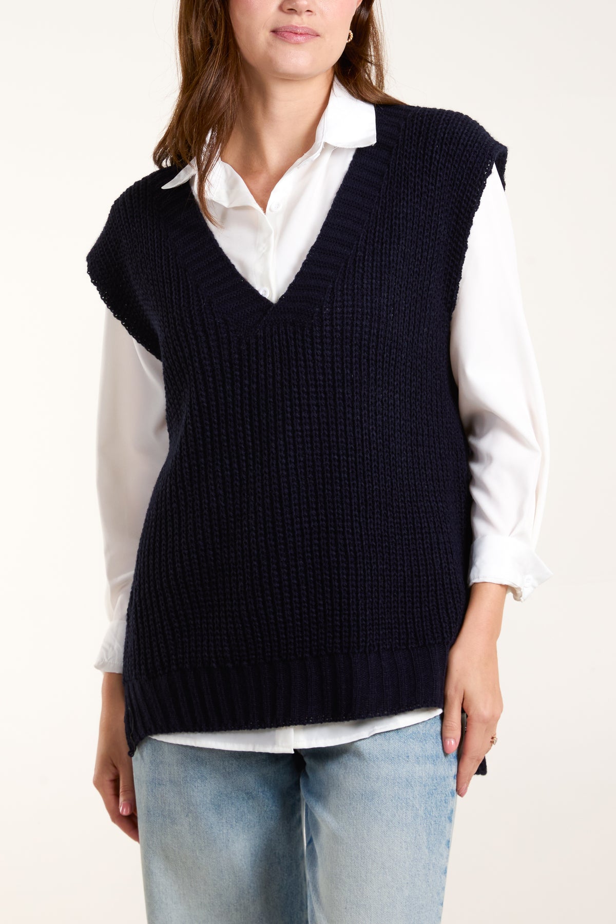 V-Neck Ribbed Chunky Knit Waistcoat