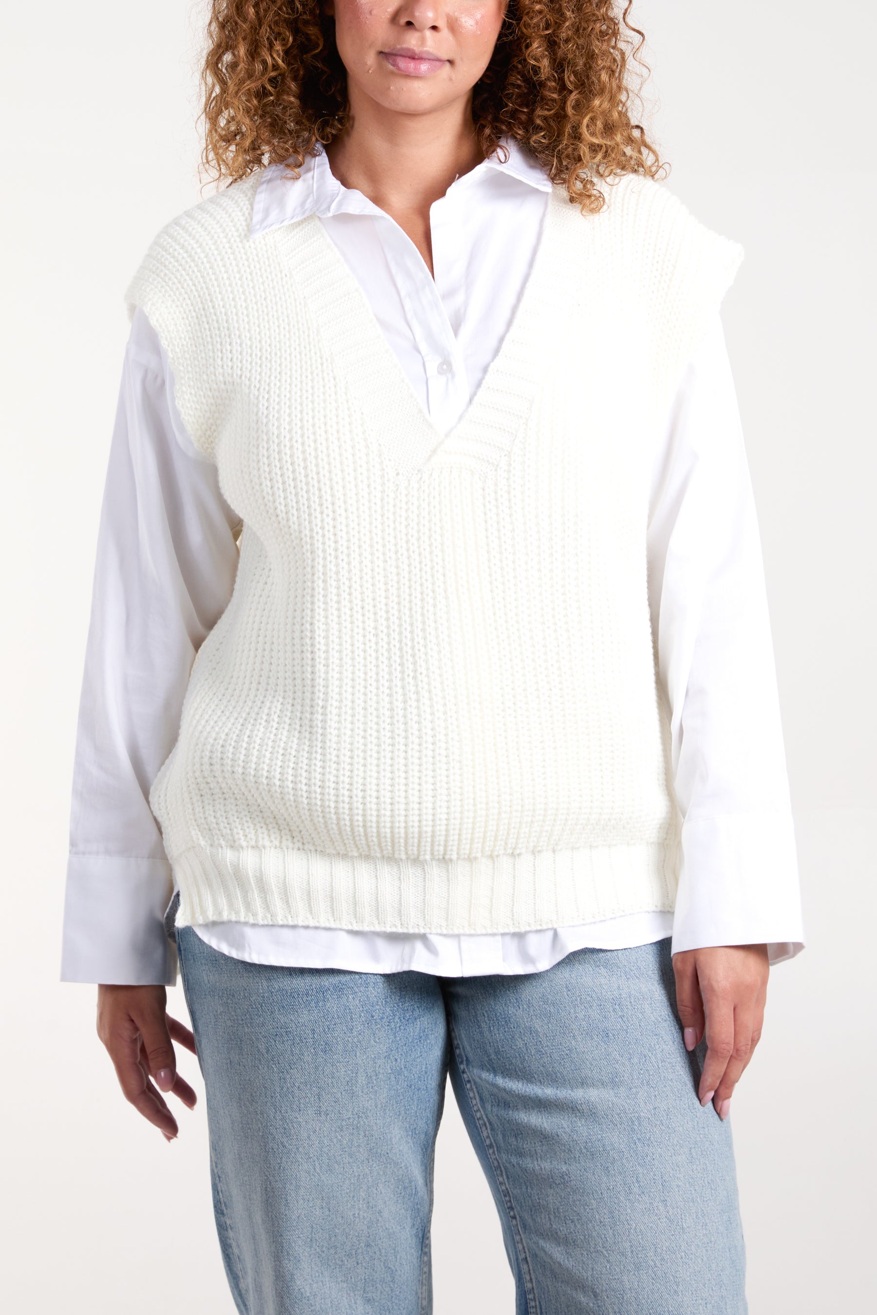 V-Neck Ribbed Chunky Knit Waistcoat