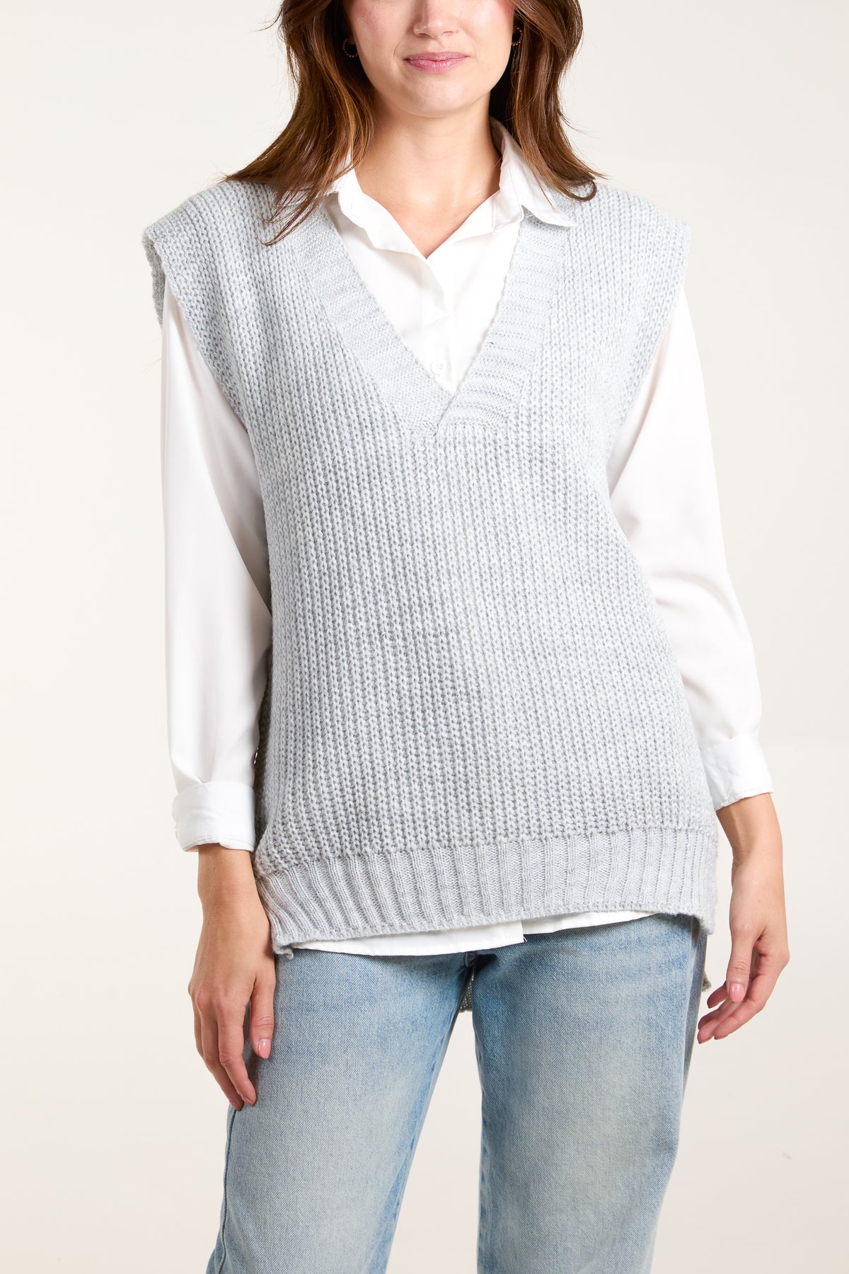 V-Neck Ribbed Chunky Knit Waistcoat