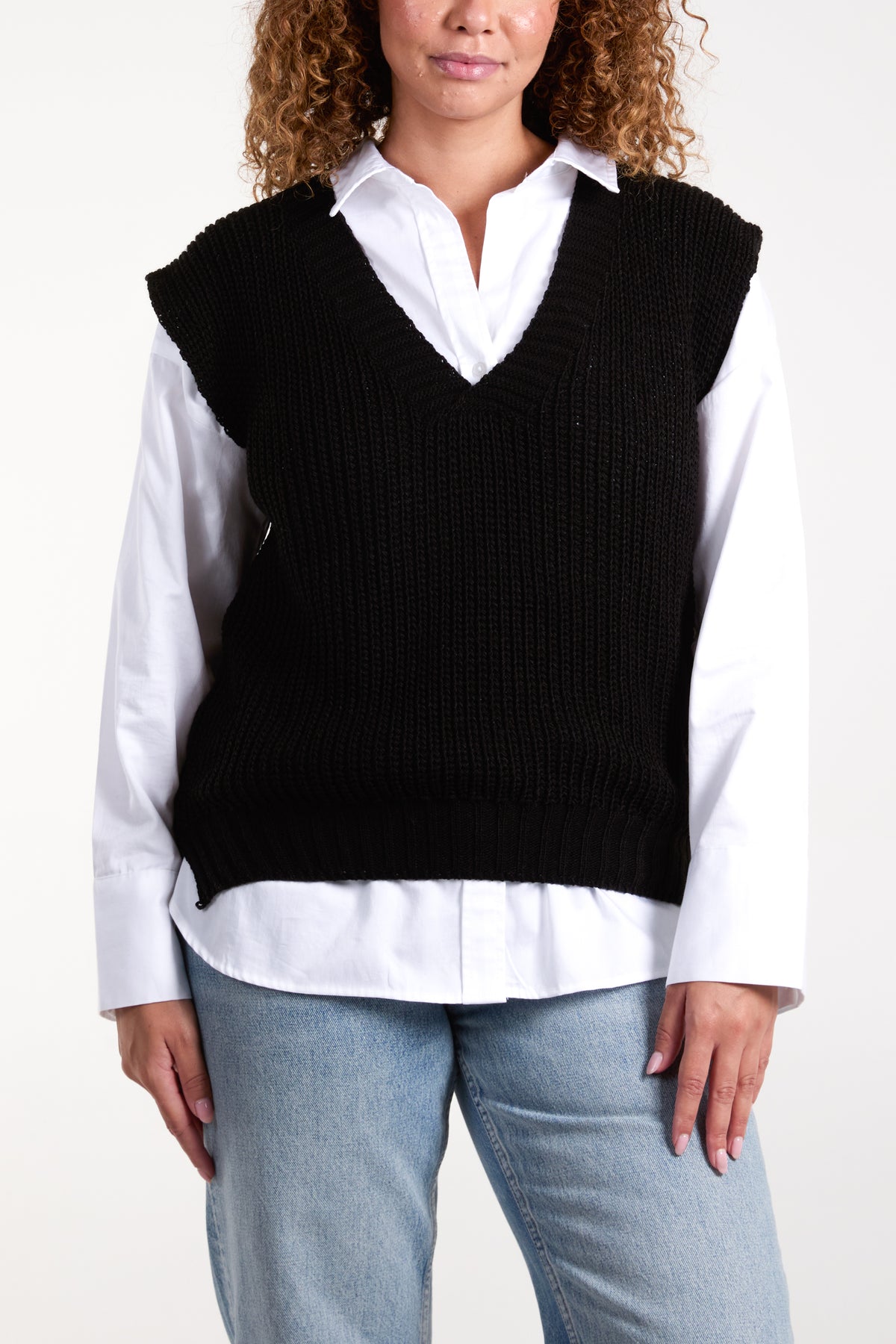 V-Neck Ribbed Chunky Knit Waistcoat