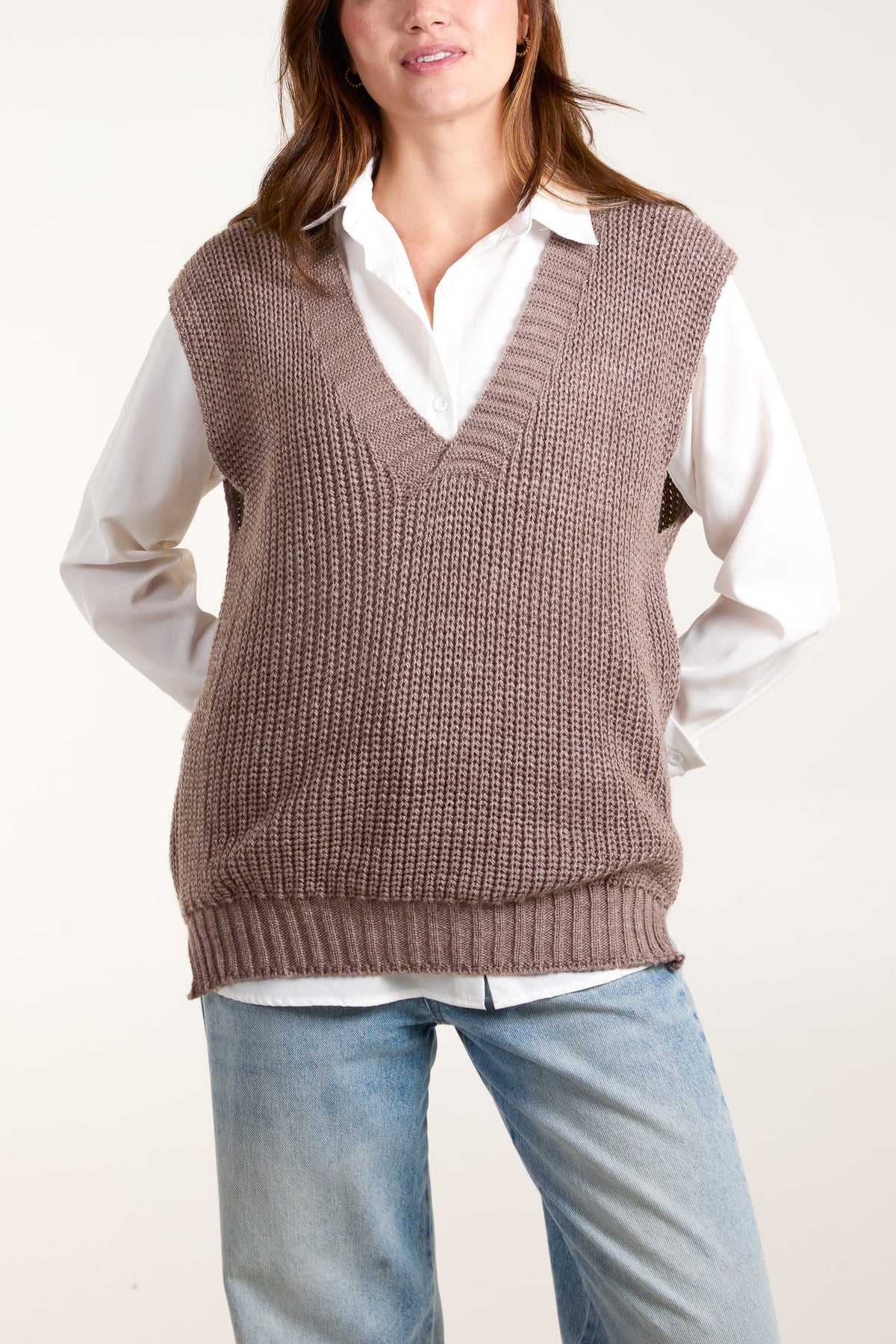 V-Neck Ribbed Chunky Knit Waistcoat