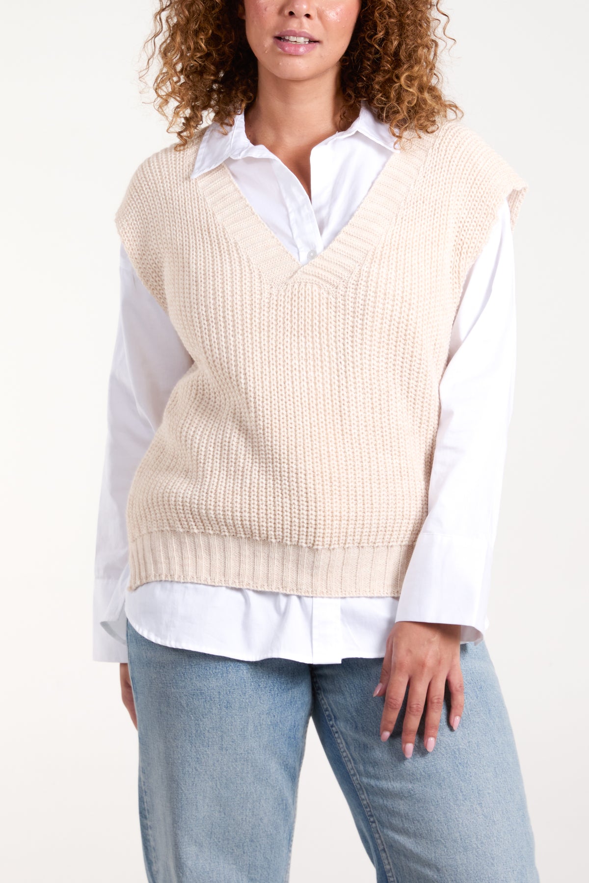 V-Neck Ribbed Chunky Knit Waistcoat