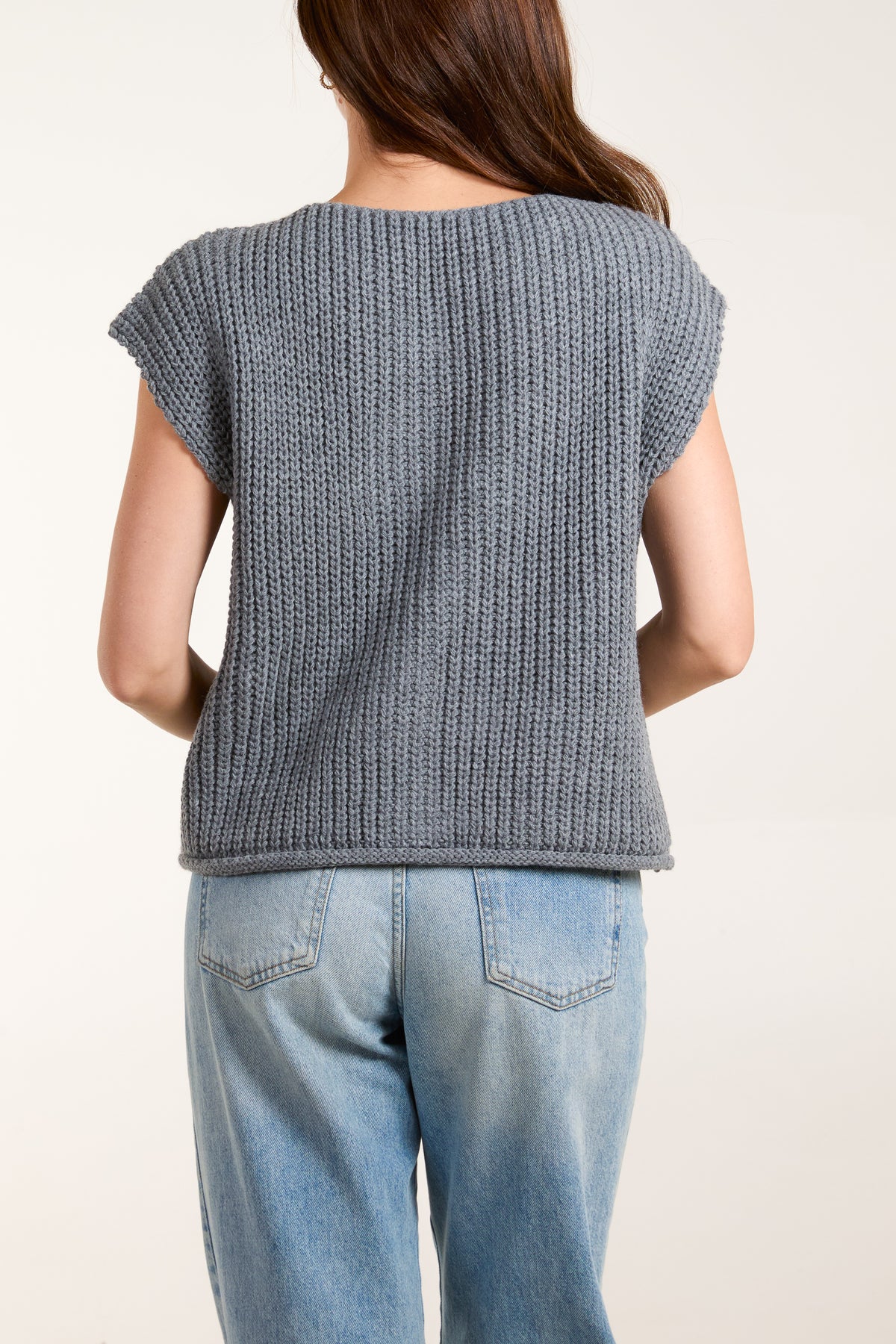 Ribbed Chunky Knit Pockets Waistcoat