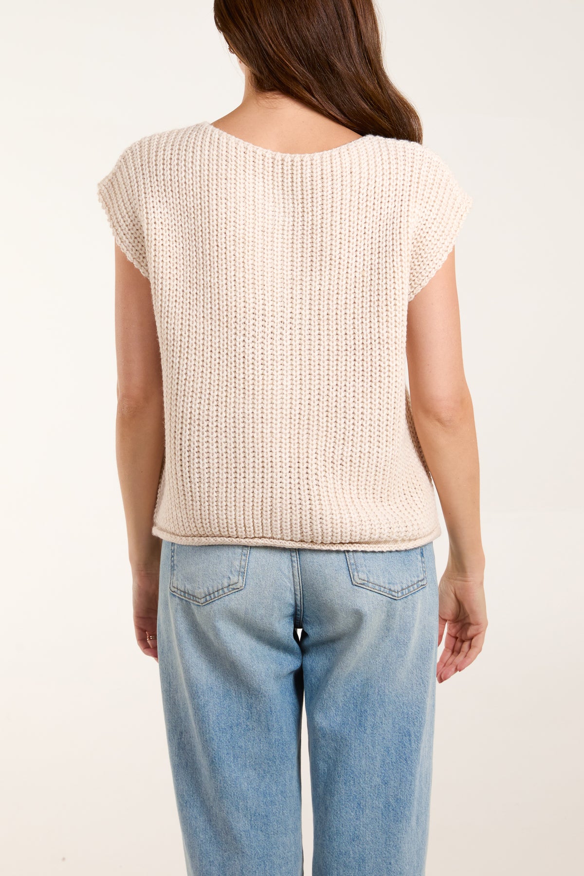 Ribbed Chunky Knit Pockets Waistcoat