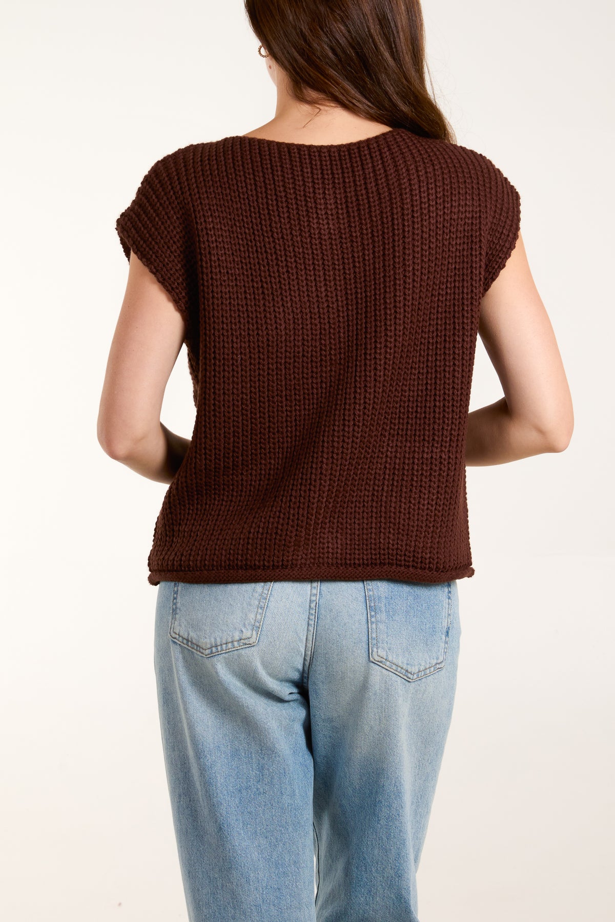 Ribbed Chunky Knit Pockets Waistcoat