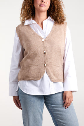 V-Neck Gold Buttons Knit Waistcoat