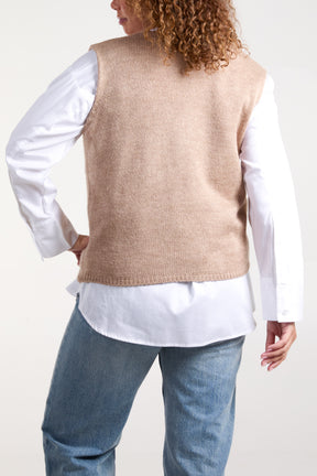 V-Neck Gold Buttons Knit Waistcoat