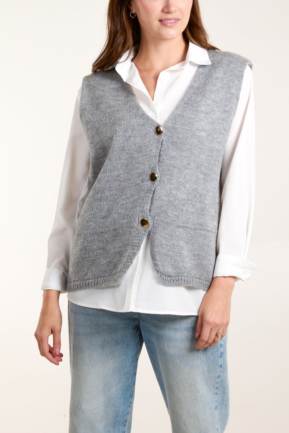 V-Neck Gold Buttons Knit Waistcoat