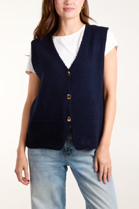 V-Neck Gold Buttons Knit Waistcoat