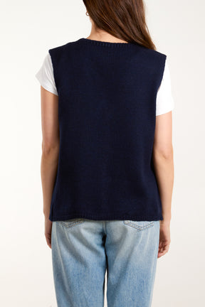 V-Neck Gold Buttons Knit Waistcoat