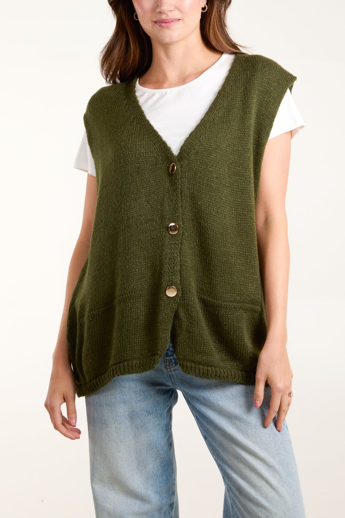 V-Neck Gold Buttons Knit Waistcoat