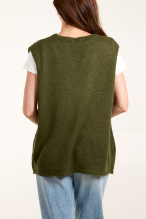 V-Neck Gold Buttons Knit Waistcoat