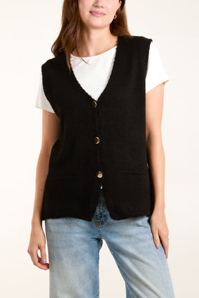 V-Neck Gold Buttons Knit Waistcoat