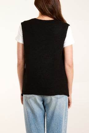 V-Neck Gold Buttons Knit Waistcoat