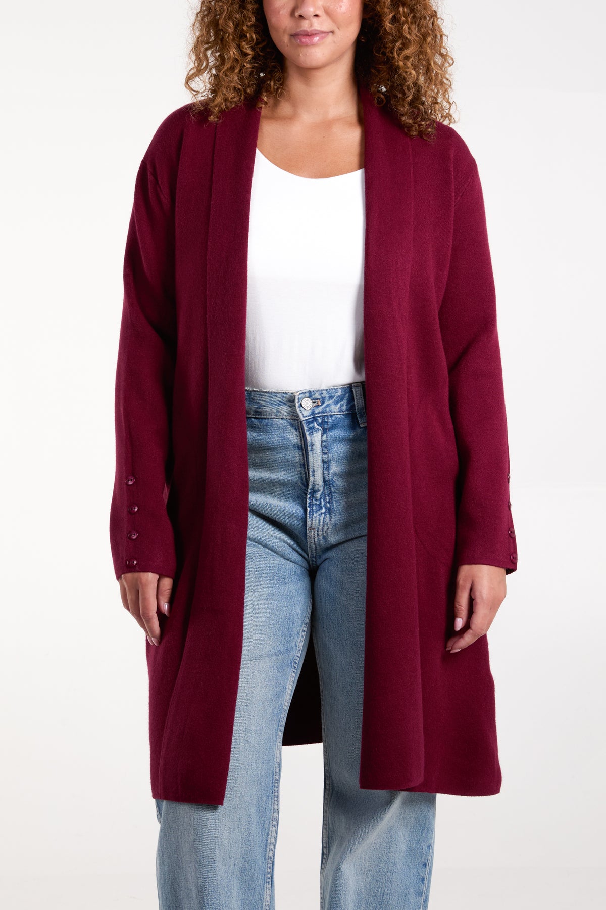 Longline Button Sleeve Pockets Cardigan