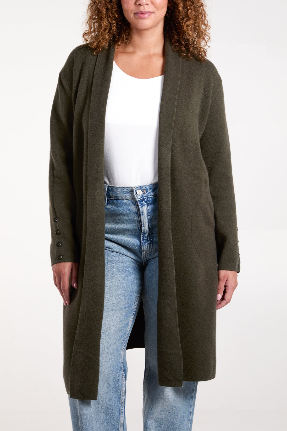 Longline Button Sleeve Pockets Cardigan